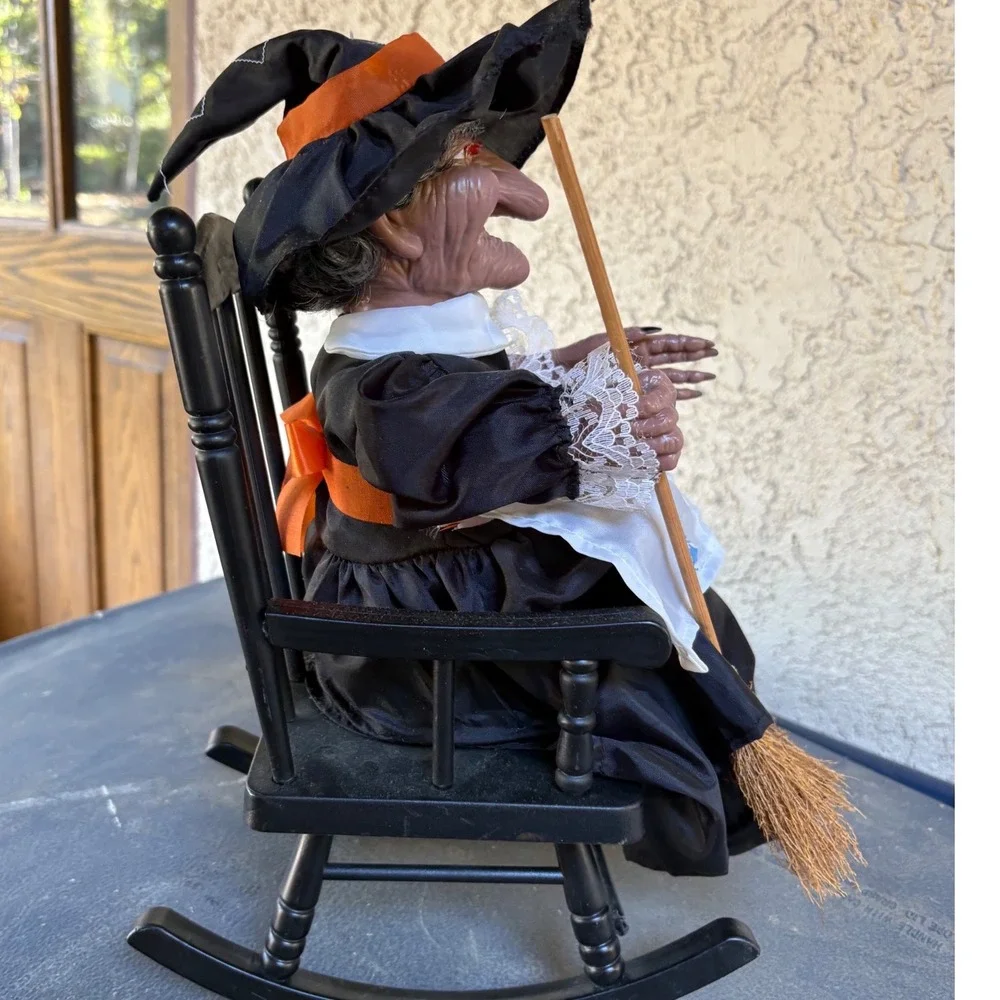 1990s Halloween Witch in Rocking Chair Figurine with Broom *Doesn't Work Vintage
